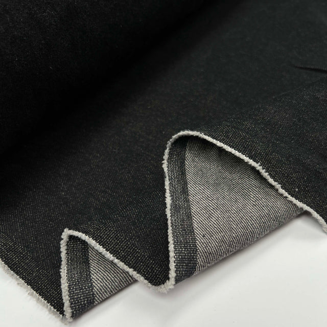 11oz Denim Oliver Cotton Black Plain Woven Jean Trouser Fabric Fold