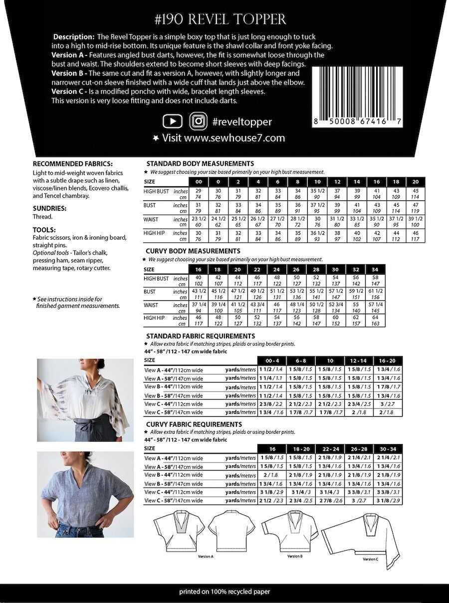 Sew House Seven - Revel Topper Pattern (Sizes 00-34)