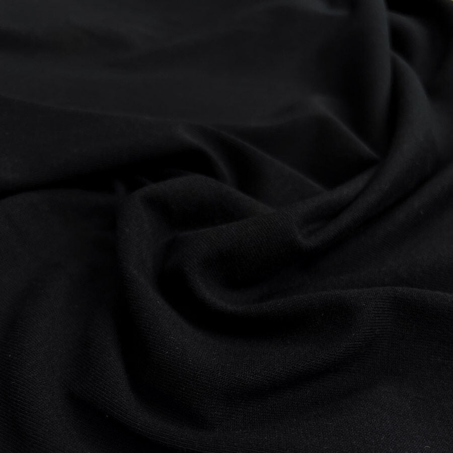 Fine Rib Black Cotton Jersey