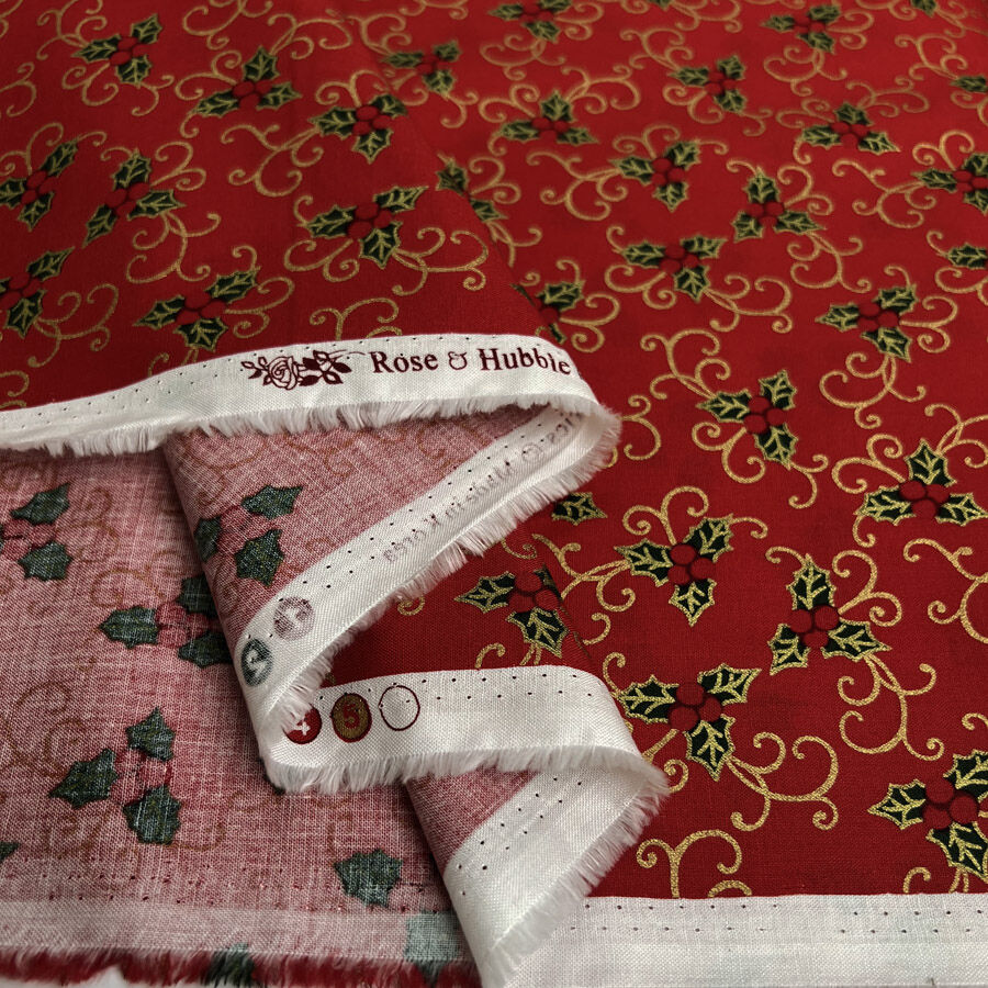 Christmas Cotton - Berries & Holly - Red