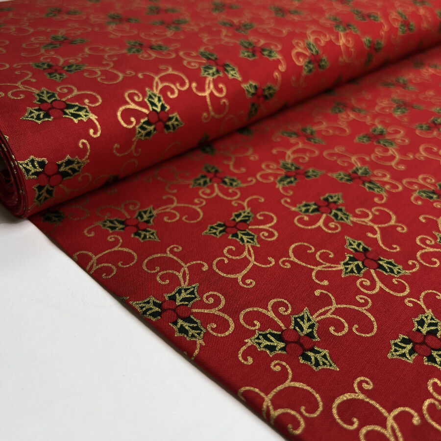 Christmas Cotton - Berries & Holly - Red