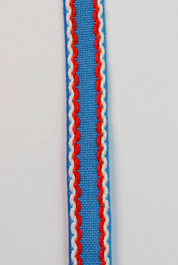 15mm Stitched Edge Braid Cotton Tape - Blue, Red & White (50m Roll)