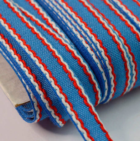15mm Stitched Edge Braid Cotton Tape Blue Red White Crafting Haberdashery Cud1