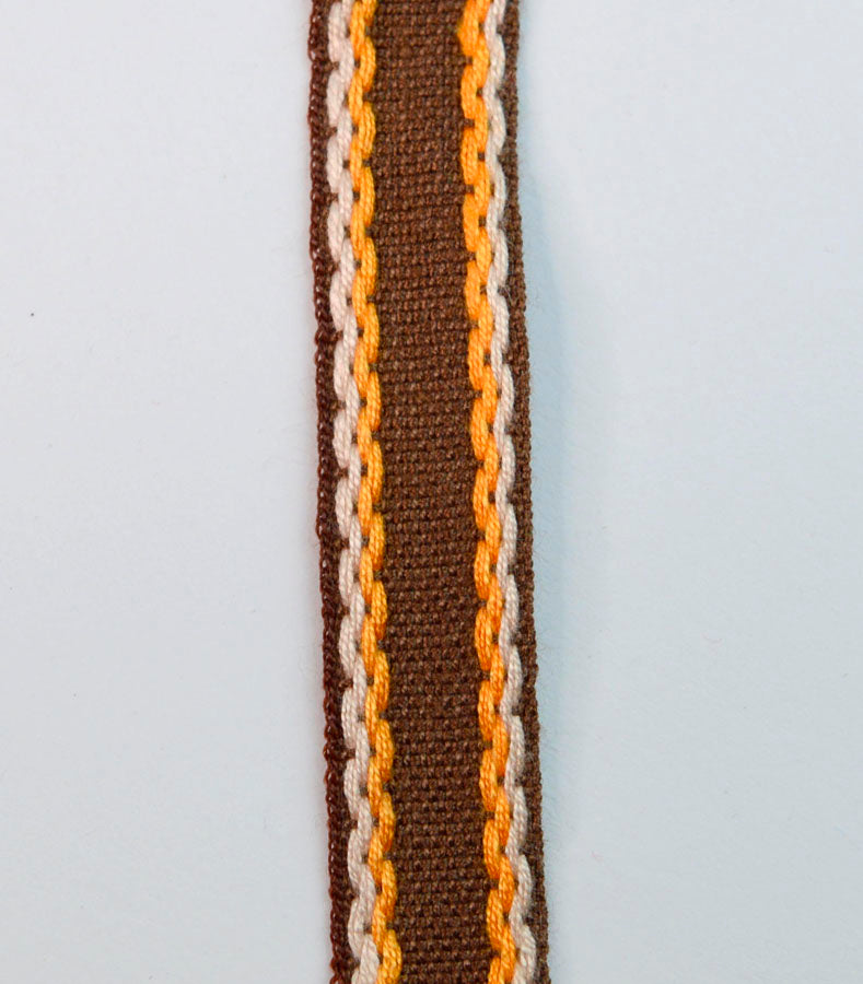 15mm Stitched Edge Braid Cotton Tape - Brown, Orange & Cream (50m Roll)