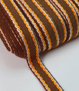 15mm Stitched Edge Braid Cotton Tape - Brown, Orange & Cream