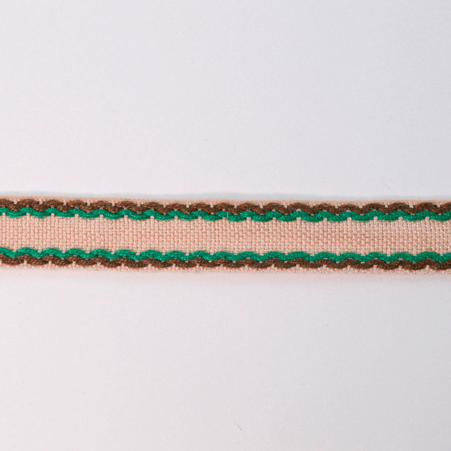 15mm Stitched Edge Braid Cotton Tape - Taupe, Brown & Green (50m Roll)