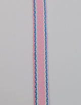 15mm Stitched Edge Braid Cotton Tape - Pink, Blue & White (50m Roll)