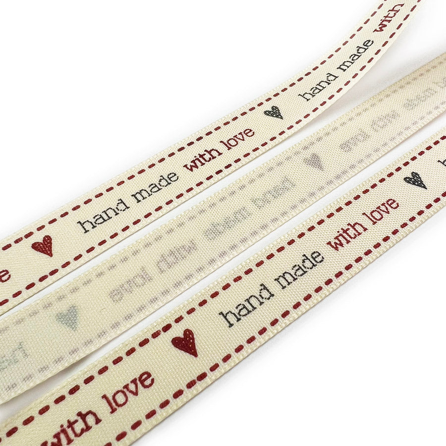 Printed Haberdashery Trim | 15mm 'Hand Made With Love' Ribbon (5m ...