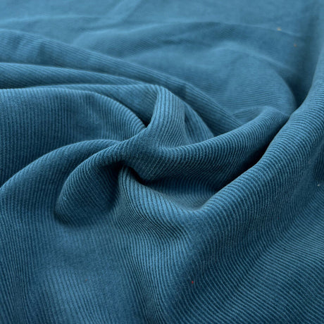 16 Wale Washed Corduroy Teal Blue Needlecord Cotton Woven Trouser Fabric