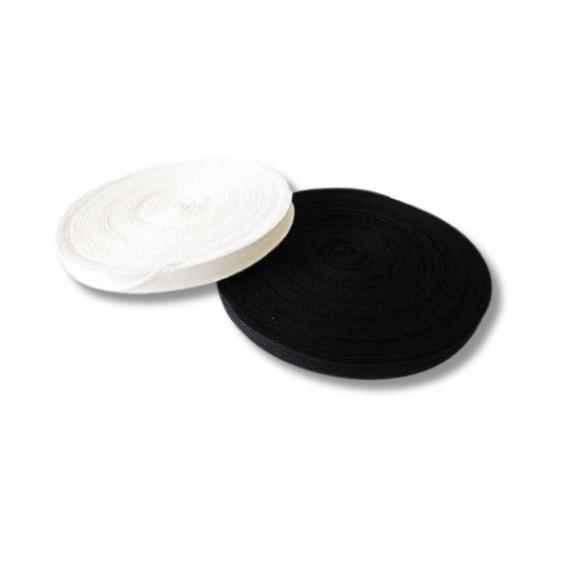 19mm Wide Cotton Tape | White / Black | 50m Roll