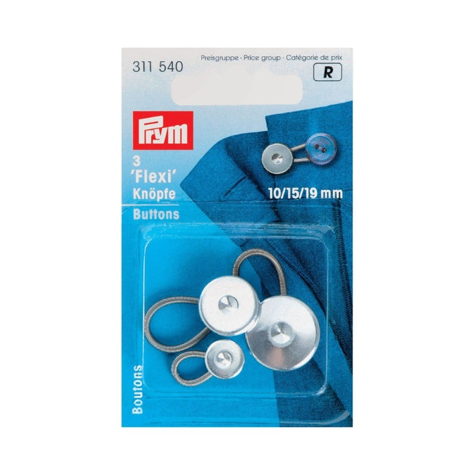 Prym Button Range Prym - Flexi Buttons With Loop | Silver | 10/15/19mm | 311540 | Croft Mill