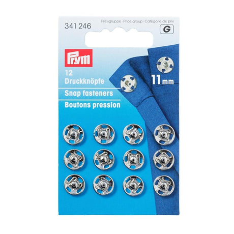 341246 Prym 11mm Sew On Snap Fasteners Silver