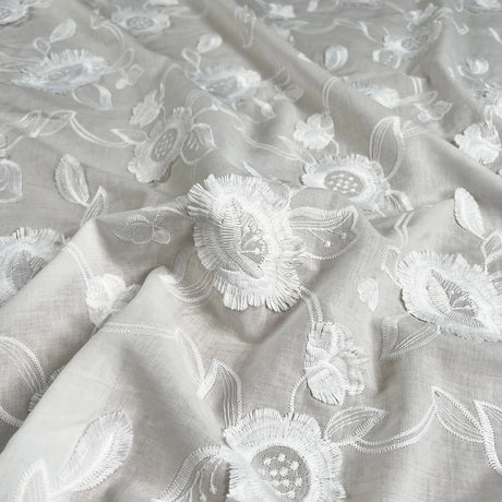 3D Embroidered Cotton - White Floral