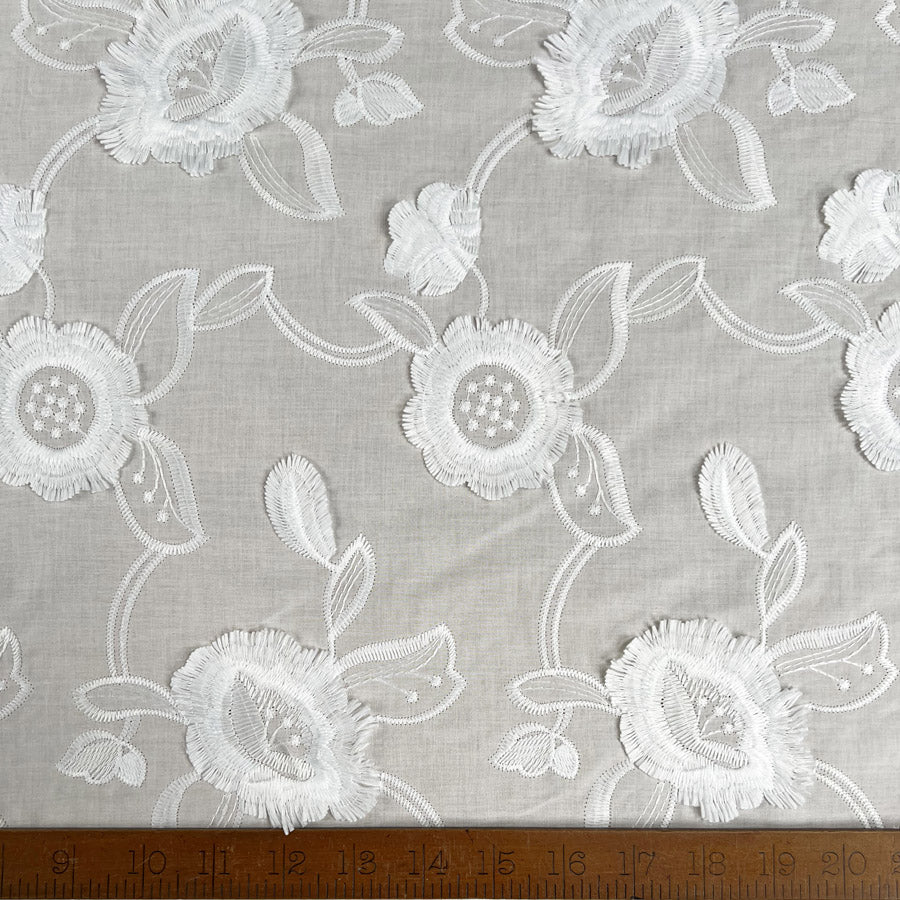 3D Embroidered Cotton - White Floral