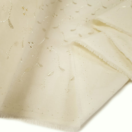 3 Hole Broderie Anglaise Fabric Floral Cream Fold