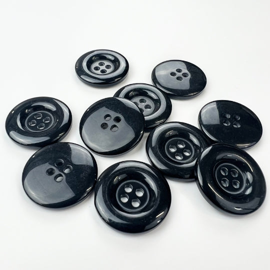 Pack of 10 Plain Black Plastic Buttons (24mm)