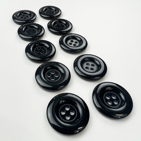 Pack of 10 Plain Black Plastic Buttons (24mm)