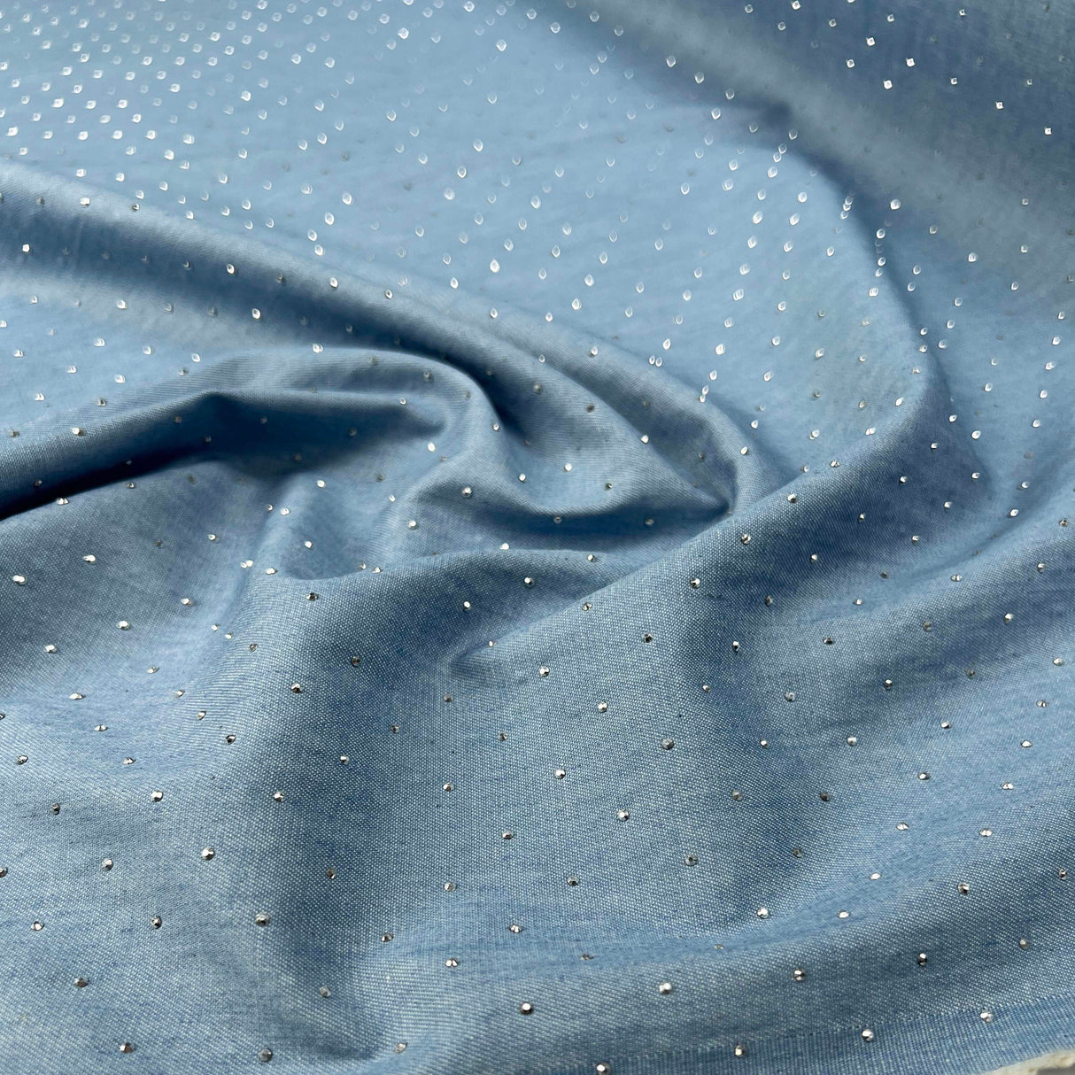 4oz_Denim_Sparkle_Stud_Cotton_Blue_Silver_Oeko_Tex_Woven_Jean_Fabric_CU