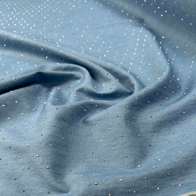 4oz_Denim_Sparkle_Stud_Cotton_Blue_Silver_Oeko_Tex_Woven_Jean_Fabric_CU