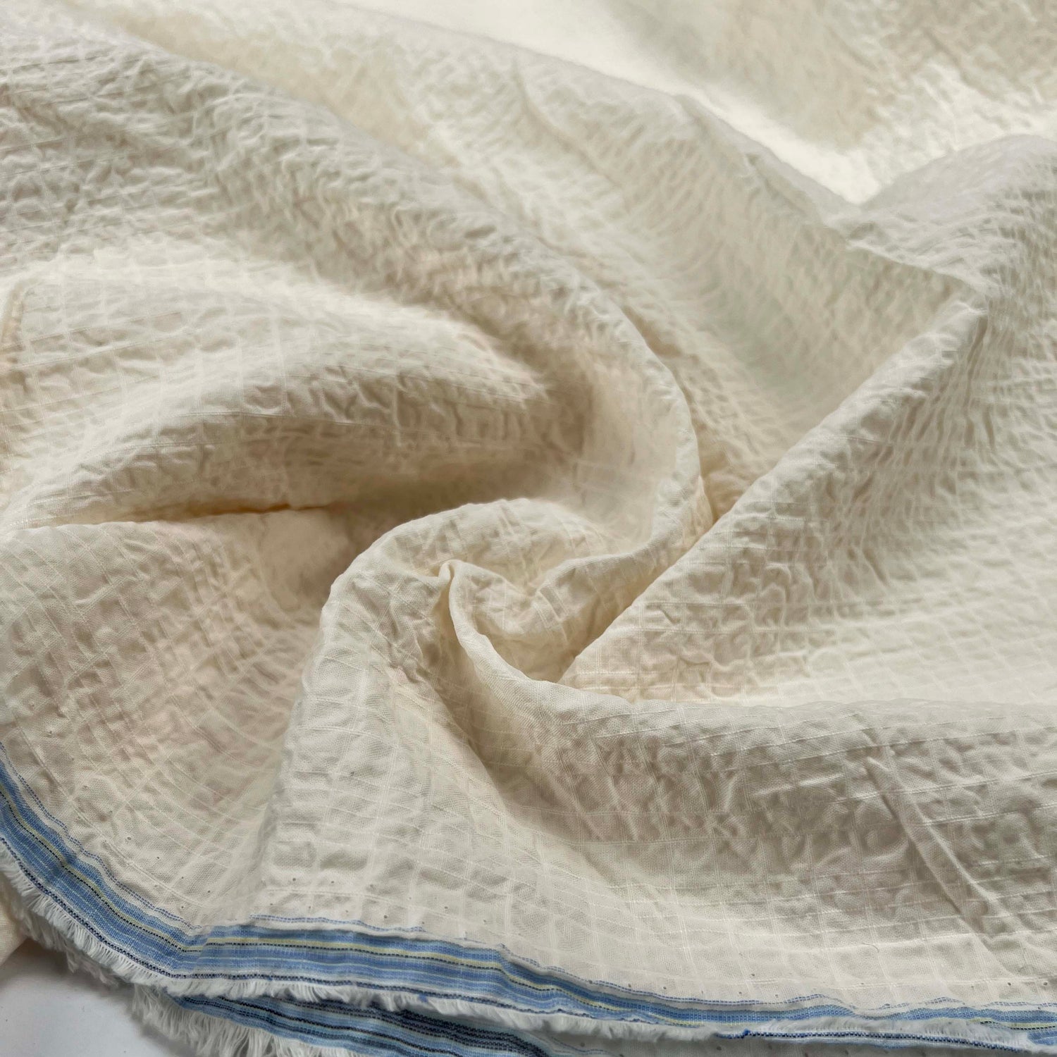 59th Street Organic Cotton Cream Seersucker Fabric CU