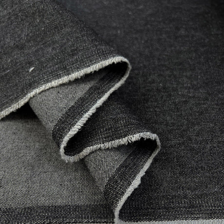 7 5oz Washed Denim Black Cotton Woven Trouser Fabric Fold