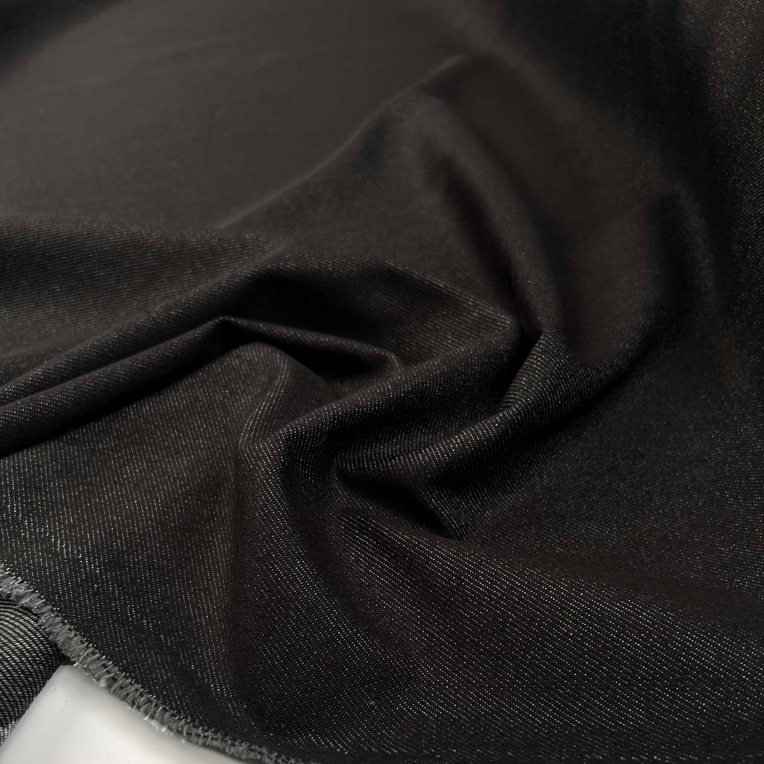 7.5oz City Denim Black Cotton Woven Trouser Fabric Close Up