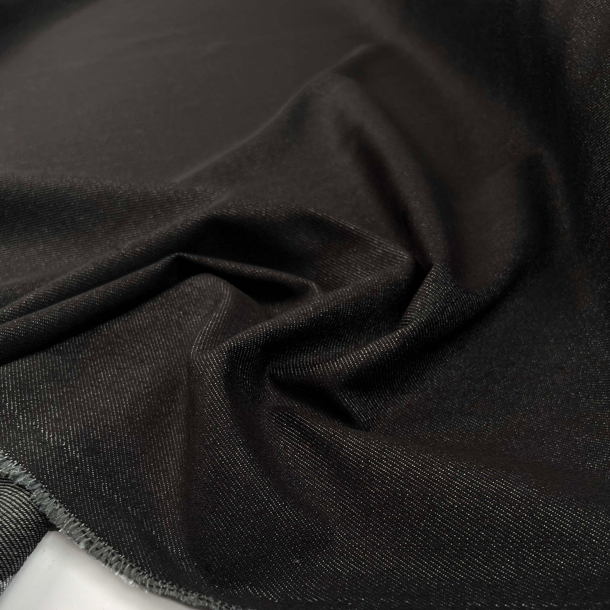 7.5oz City Denim Black Cotton Woven Trouser Fabric Close Up