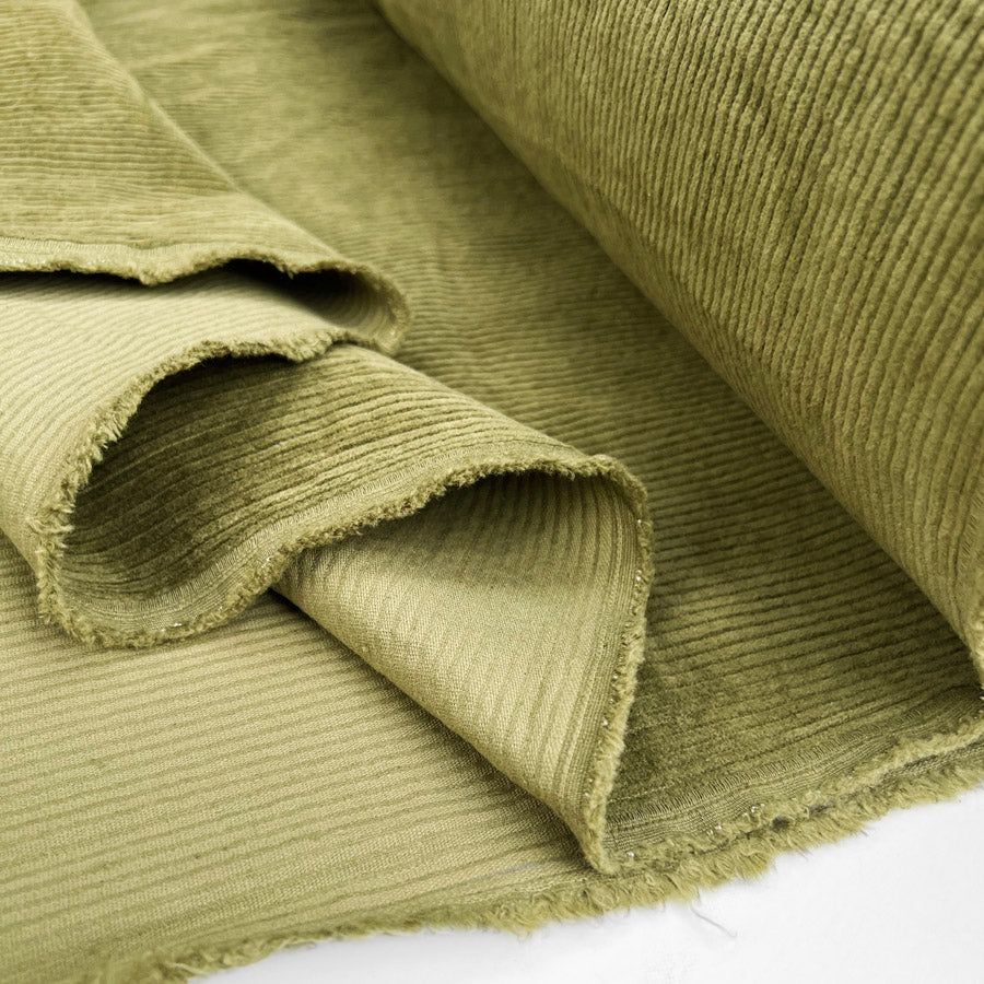8 Wale Cotton Spandex Fabric  Bubble Wash Corduroy Moss Fold
