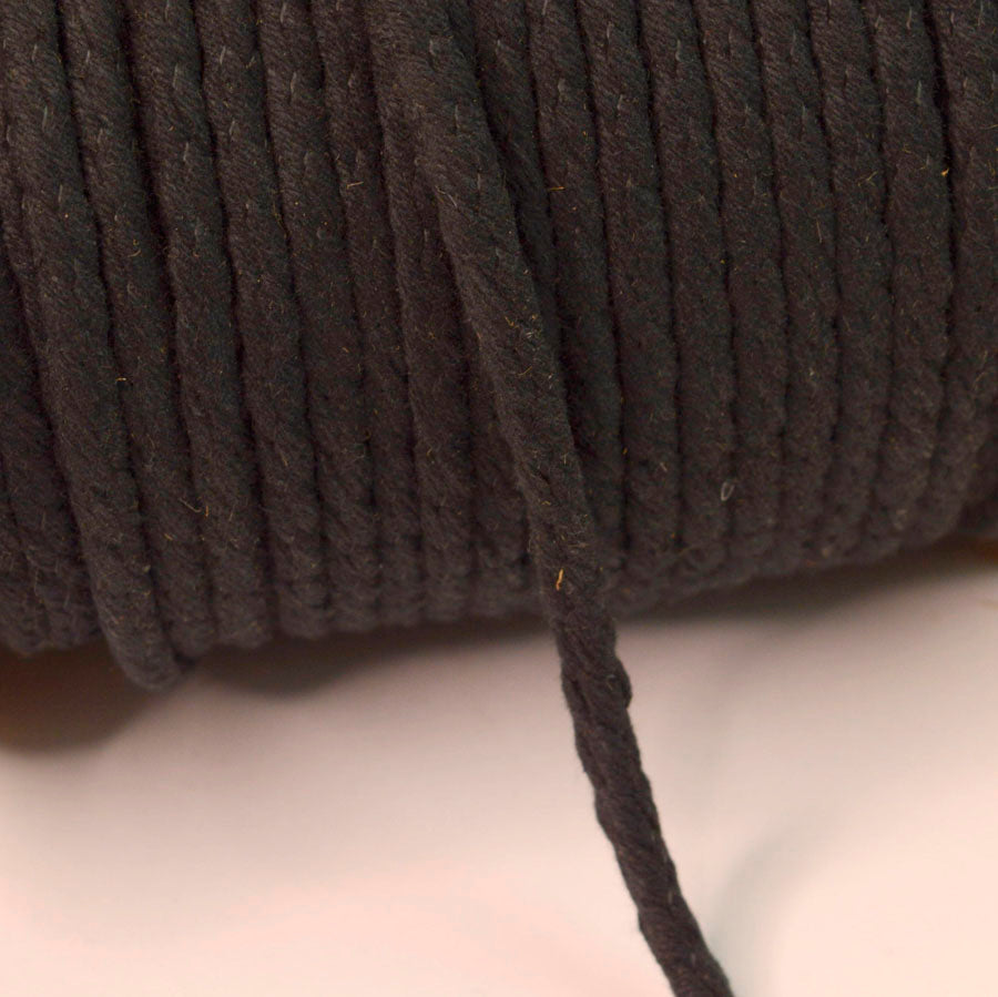 Round Braided Cotton Cord/Rope - Black (8mm)