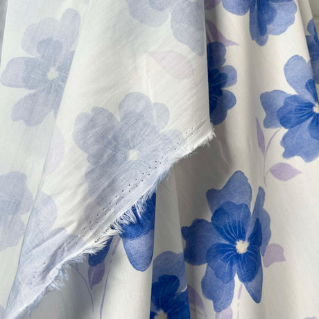 Absolutley Cotton Blue Purple White Floral Dress Fabric Hang