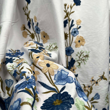 Aegean Bloom Cotton Embroidered Floral Dress Fabric CU2