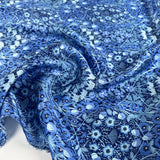 Albany 16 Momme Silk Anne Satin Print Blue Floral Dress Fabric CU