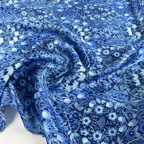 Albany 16 Momme Silk Anne Satin Print Blue Floral Dress Fabric CU