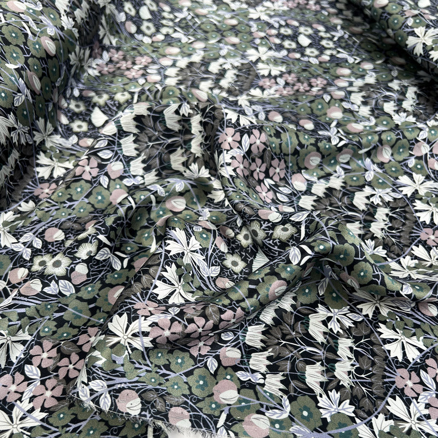 Albany 16Momme Silk Elizabeth Satin Print Green Pink Floral Dress Fabric CU