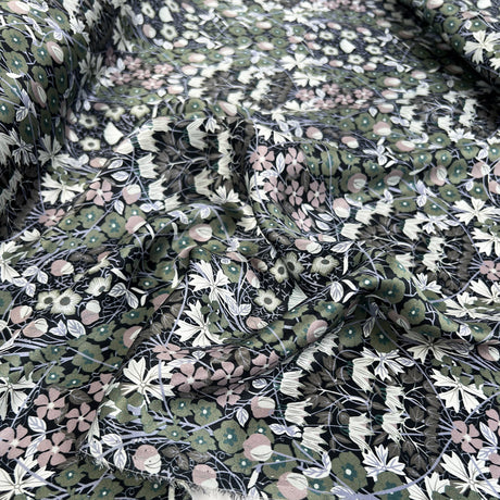 Albany 16Momme Silk Elizabeth Satin Print Green Pink Floral Dress Fabric CU