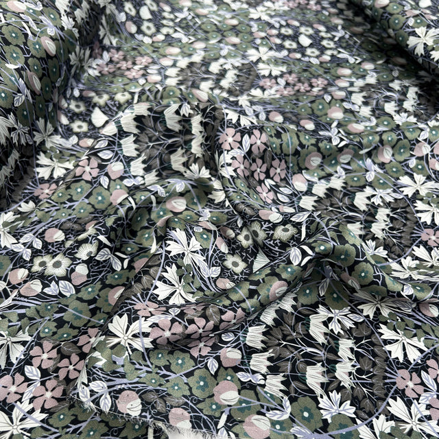 Albany 16Momme Silk Elizabeth Satin Print Green Pink Floral Dress Fabric CU