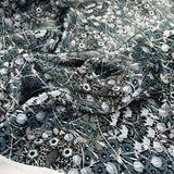 Albany 16 Momme Silk Jane Satin Print Black Teal Floral Dress Fabric CU