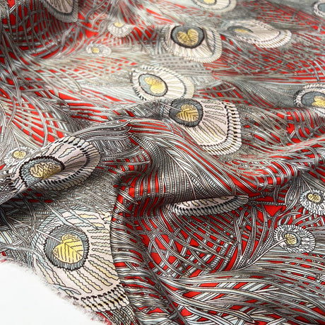 Albany 16 Momme Silk Kate Satin Print Red Abstract Dress Fabric Swirl