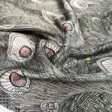 Albany 16 Momme Silk Mary Satin Print Green Abstract Dress Fabric CU