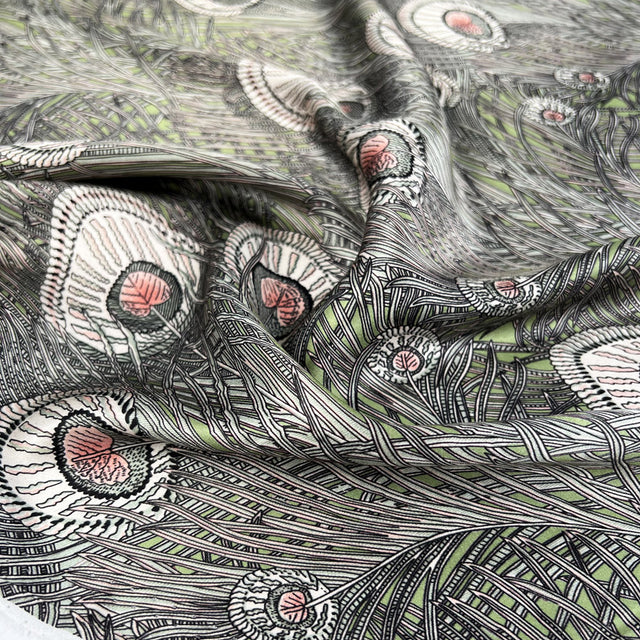 Albany 16 Momme Silk Mary Satin Print Green Abstract Dress Fabric CU