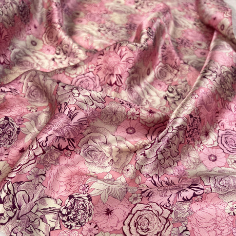 Albany 16 Momme Silk Victoria Satin Print Pink Floral Dress Fabric CU