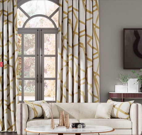 Harlequin Aphrodite White and Gold Viscose Linen Fabric Curtains