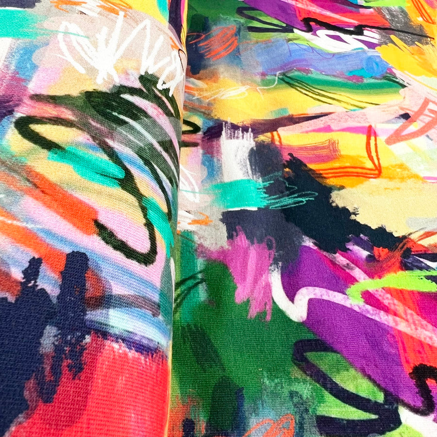 French Terry Art School Multicoloured Artwork Squiggle Fabric Print Bolt