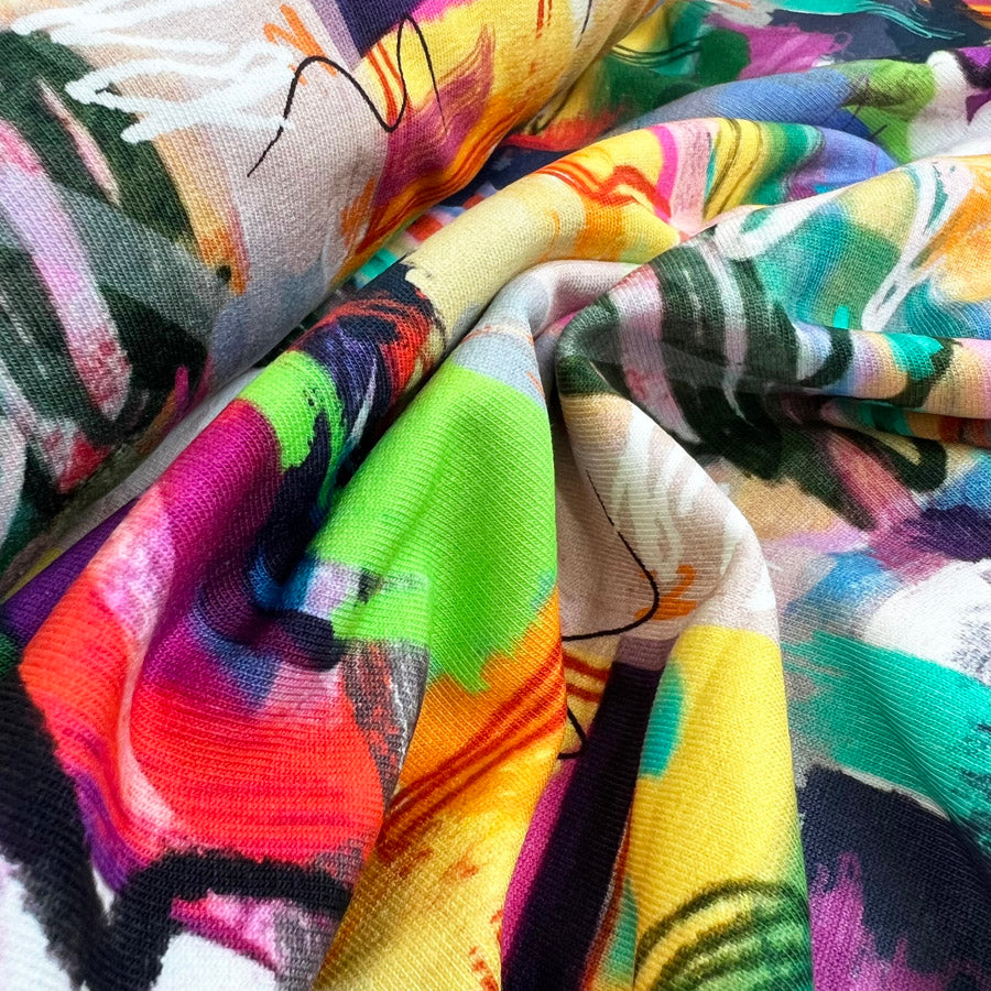 French Terry Art School Multicoloured Artwork Squiggle Fabric Print CU