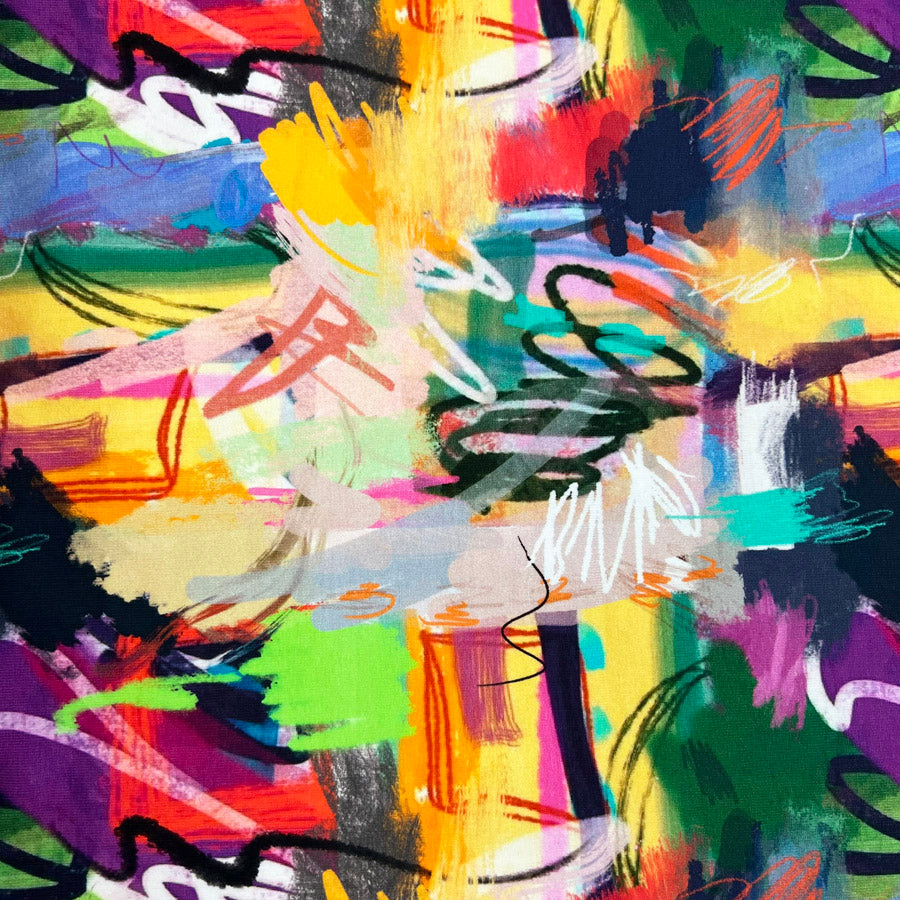 French Terry Art School Multicoloured Artwork Squiggle Fabric Print Full