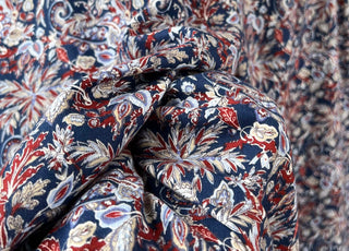 Autumnal Equinox Midnight Paisley Pop Brushed Cotton Blue Red Abstract Floral Print Dress Fabric CU