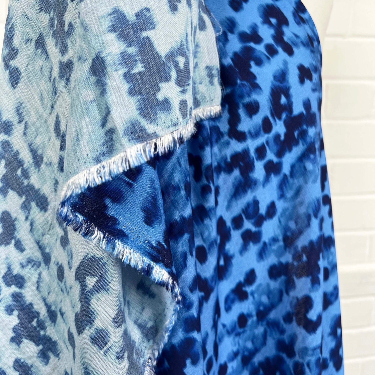 Blue Animal Digital Print Viscose Dress Fabric Azure Leopard Twill Hang