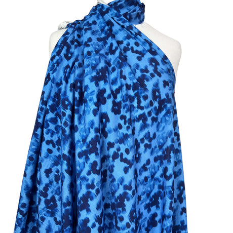 Blue Animal Digital Print Viscose Dress Fabric Azure Leopard Twill Mannequin