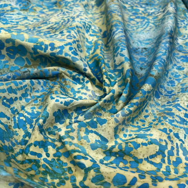 Batik Coral Drift Blue Green Cotton Hand Printed Abstract Woven Dress Fabric CU