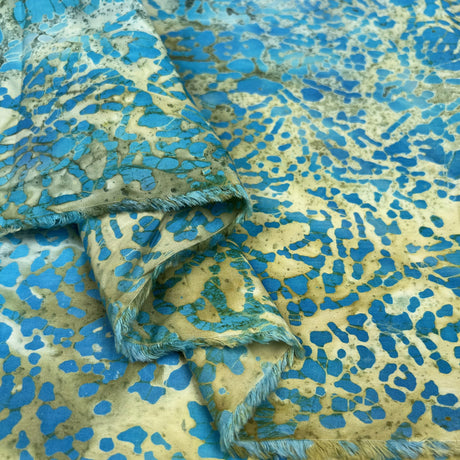 Batik Coral Drift Blue Green Cotton Hand Printed Abstract Woven Dress Fabric Fold